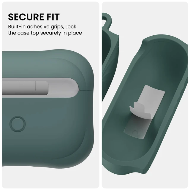 Alt view image 4 of 7 - Vortuxe for AirPods Pro 2 Case & for AirPods Pro Case, Pine Green Style Meets Protection - Velvety Liquid Silicone, 2X MIL-STD Drop Protection, Reinforced Corners, LED Visible, Carabiner