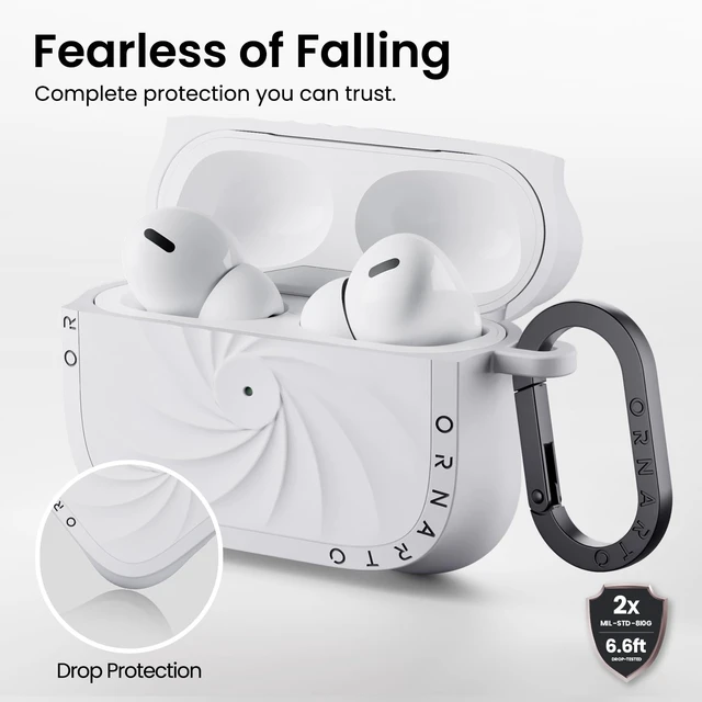 Alt view image 3 of 7 - Vortuxe for AirPods Pro 2 Case & for AirPods Pro Case, White Style Meets Protection - Velvety Liquid Silicone, 2X MIL-STD Drop Protection, Reinforced Corners, LED Visible, Carabiner