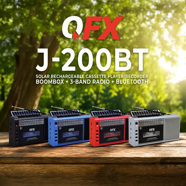 Alt view image 3 of 7 - Retro Bluetooth Boombox Cassette Tape Player Recorder, J-200BT, Blue Portable, Solar Charger Panel, AM/FM/SW Radio, USB/TF Card, Earphone Jack, Built-In Mic, LED Light