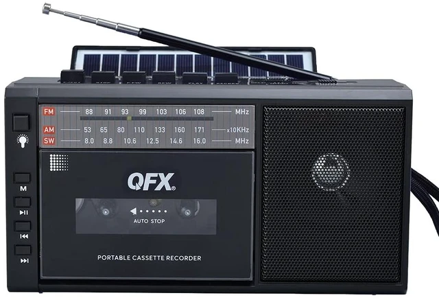 Main image of Retro Bluetooth Boombox Cassette Tape Player Recorder, J-200BT, Black Portable, Solar Charger Panel, AM/FM/SW Radio, USB/TF Card, Earphone Jack, Built-In Mic, LED Light