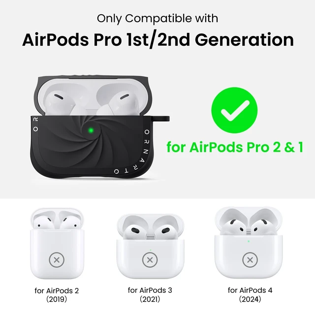 Alt view image 2 of 7 - Vortuxe for AirPods Pro 2 Case & for AirPods Pro Case, Black Style Meets Protection - Velvety Liquid Silicone, 2X MIL-STD Drop Protection, Reinforced Corners, LED Visible, Carabiner
