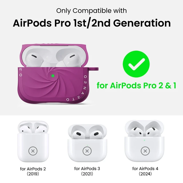 Alt view image 2 of 7 - Vortuxe for AirPods Pro 2 Case & for AirPods Pro Case, Fuchsia Style Meets Protection - Velvety Liquid Silicone, 2X MIL-STD Drop Protection, Reinforced Corners, LED Visible, Carabiner