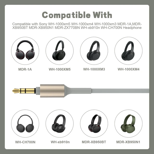 Alt view image 2 of 7 - Replacement WH-1000XM5 WH-1000XM4 Headphone Audio Cable Cord Aux Wire Compatible with Sony MDR-1000X MDR-XB950BT WH-1000XM2 WH-1000XM3 WH-CH700N MDR-100ABN MDR-1ADAC MDR-XB950N1 Headphones (Grey)