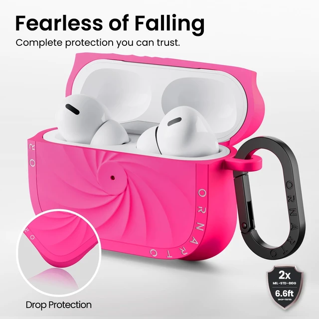 Alt view image 3 of 7 - Vortuxe for AirPods Pro 2 Case & for AirPods Pro Case, Hot Pink Style Meets Protection - Velvety Liquid Silicone, 2X MIL-STD Drop Protection, Reinforced Corners, LED Visible, Carabiner