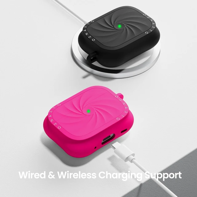 Alt view image 7 of 7 - Vortuxe for AirPods Pro 2 Case & for AirPods Pro Case, Hot Pink Style Meets Protection - Velvety Liquid Silicone, 2X MIL-STD Drop Protection, Reinforced Corners, LED Visible, Carabiner
