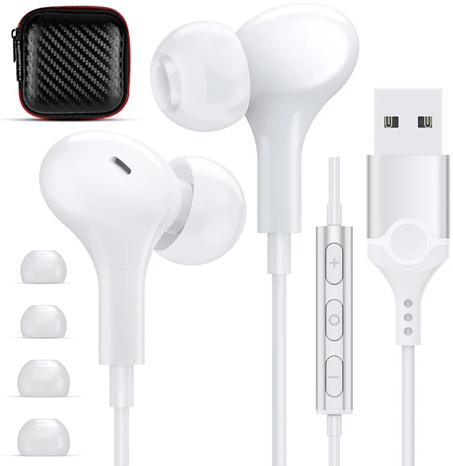 Main image of USB Headphones with Mic for Laptop PC, 7.5ft Magnetic Wired Earbuds White Noise Isolation in-Ear Earphones with Mute Volume Control Stereo Bass for Dell/HP/Acer/Chromebook/Desktop/Zoom Meeting/School