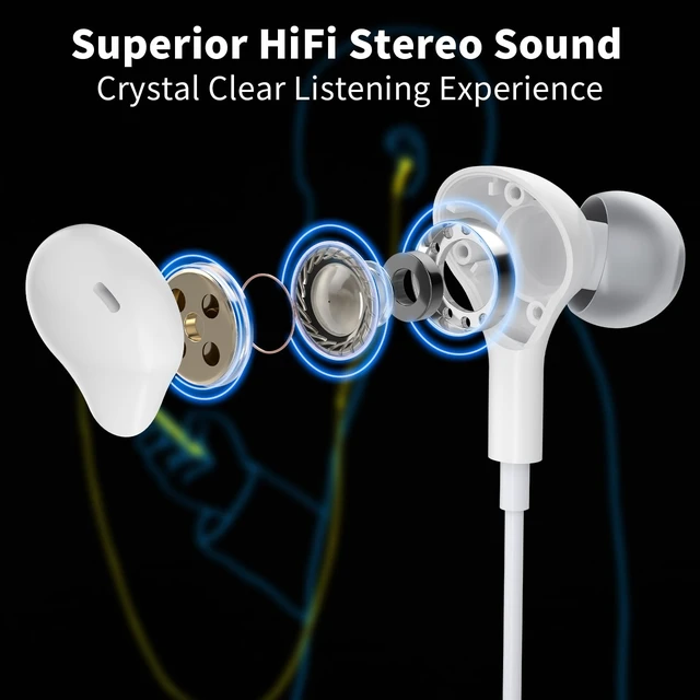 Alt view image 2 of 7 - USB Headphones with Mic for Laptop PC, 7.5ft Magnetic Wired Earbuds White Noise Isolation in-Ear Earphones with Mute Volume Control Stereo Bass for Dell/HP/Acer/Chromebook/Desktop/Zoom Meeting/School