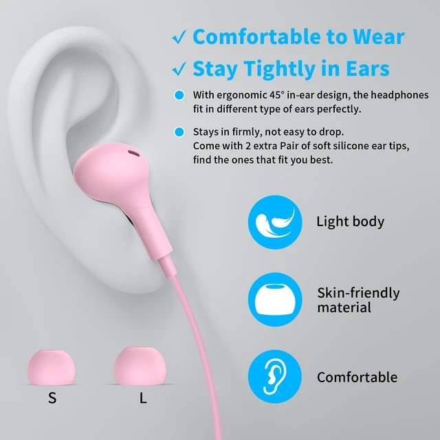Alt view image 6 of 7 - USB Headphones with Mic for Laptop PC, 7.5ft Magnetic Wired Earbuds Pink Noise Isolation in-Ear Earphones with Mute Volume Control Stereo Bass for Dell/HP/Acer/Chromebook/Desktop/Zoom Meeting/School