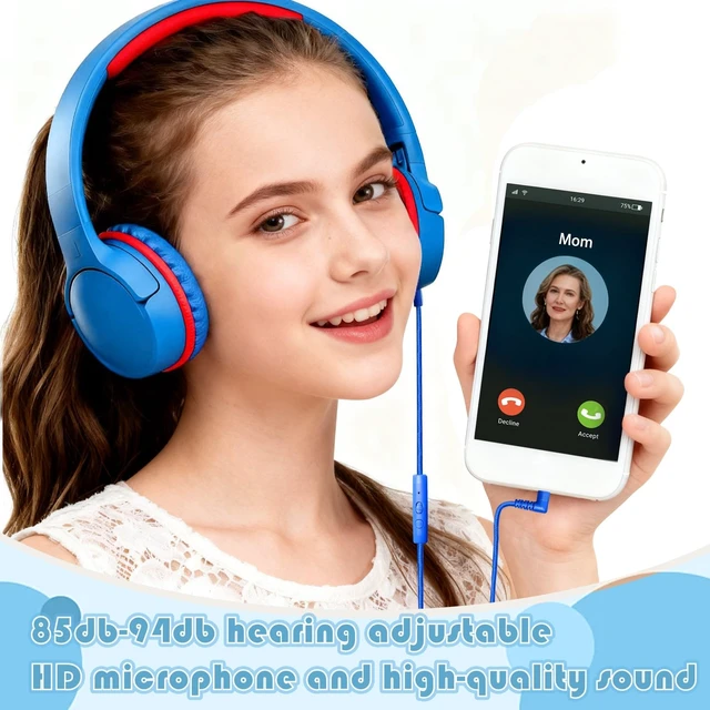 Alt view image 3 of 7 - Kids Headphones with Mic, 85/94dB Volume Limit, 3.5mm & USB-C Foldable over-ear design offers comfortable listening for school, online learning, homework, travel, and everyday use