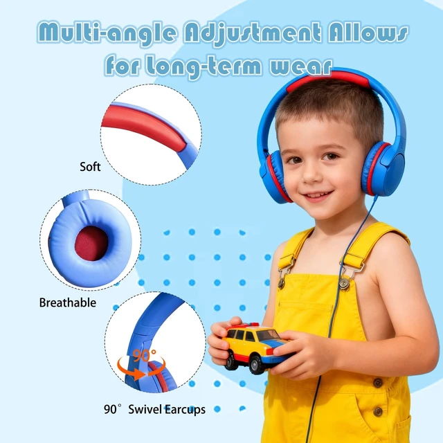 Alt view image 4 of 7 - Kids Headphones with Mic, 85/94dB Volume Limit, 3.5mm & USB-C Foldable over-ear design offers comfortable listening for school, online learning, homework, travel, and everyday use