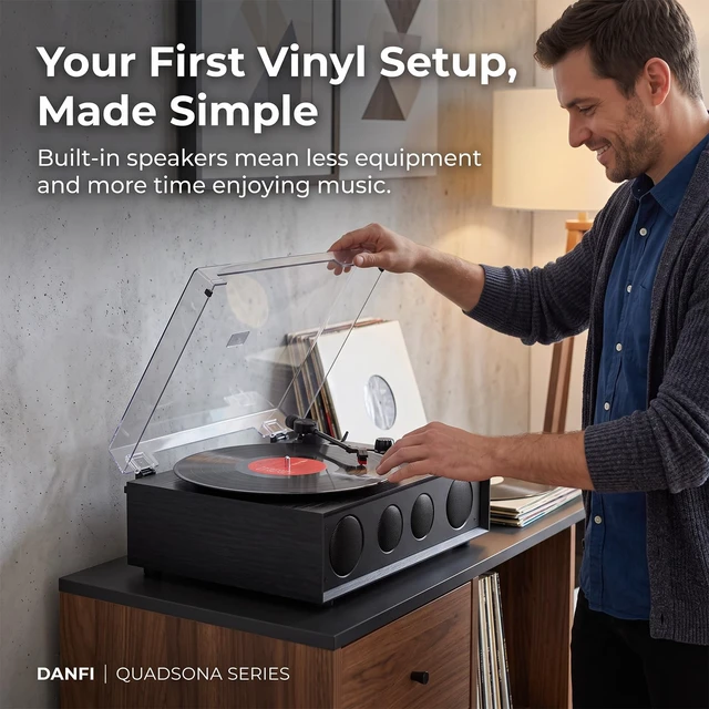 Alt view image 5 of 7 - QUADSONA Record Player Bluetooth Turntable with Upgraded 4 Speakers, Black Enhanced Sound, Adjustable Tracking Force, 3-Speed Belt DriveTurntable for Vinyl Records, Auto-Stop, RCA Line-out, AUX Input