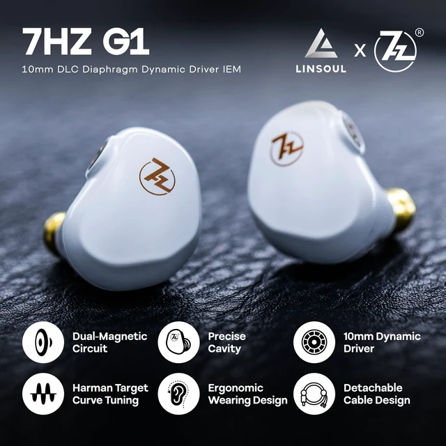 Alt view image 2 of 7 - 7HZ G1 10mm DLC Diaphragm Dynamic Driver Wired Gaming IEM Earphone with Mild V-shaped Tuning, Detachable OFC Silver-Plated Cable for Musician Audiophile, Type-C with Mic, White