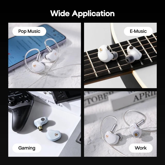 Alt view image 7 of 7 - 7HZ G1 10mm DLC Diaphragm Dynamic Driver Wired Gaming IEM Earphone with Mild V-shaped Tuning, Detachable OFC Silver-Plated Cable for Musician Audiophile, Type-C with Mic, White