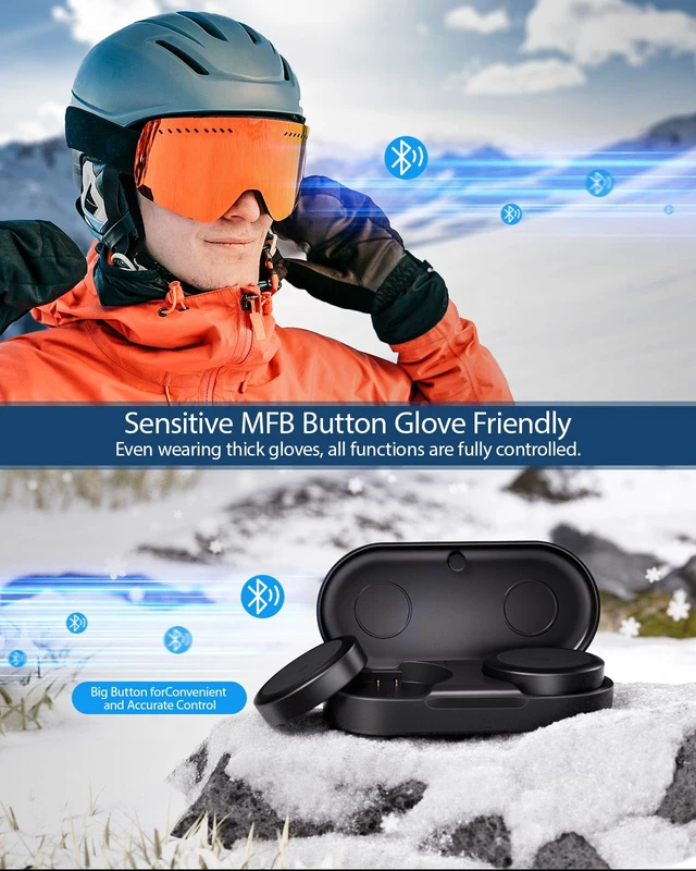 Alt view image 2 of 7 - 2025 Ski Helmet Speaker, True Wireless Earbuds for Audio-Ready Helmets, Bluetooth Headsets with Charging Case & LED Display & IPX5 Water-Resistant, Glove-Friendly Controls