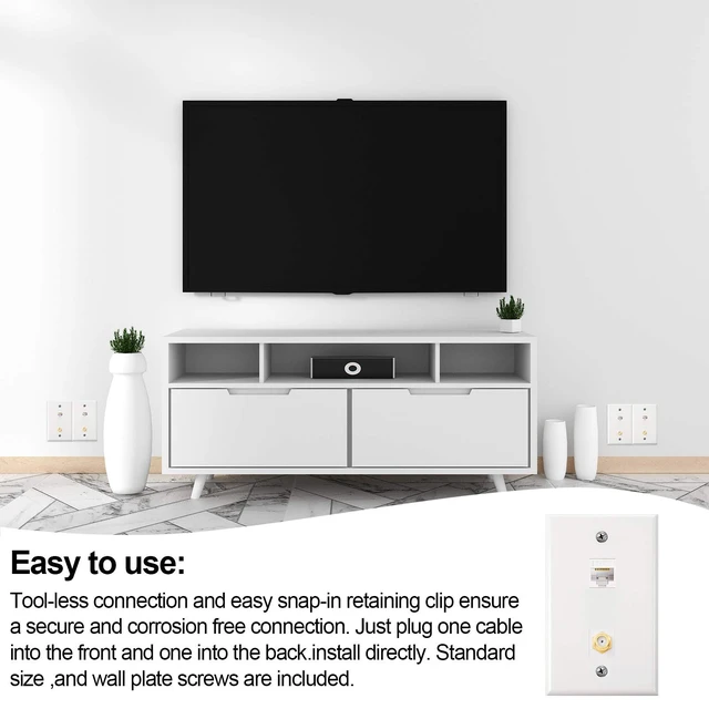 Alt view image 7 of 7 - 16 Pieces Cat6 Ethernet Coax Wall Plate, F-Type Port, White 2 Port Keystone Jack Wall Plate, with Ethernet Port and Gold-plated TV Coax
