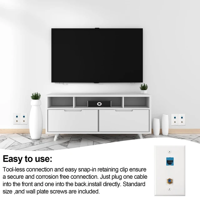 Alt view image 7 of 7 - 16 Pieces Cat6 Ethernet Coax Wall Plate, F-Type Port, Blue 2 Port Keystone Jack Wall Plate, with Ethernet Port and Gold-plated TV Coax