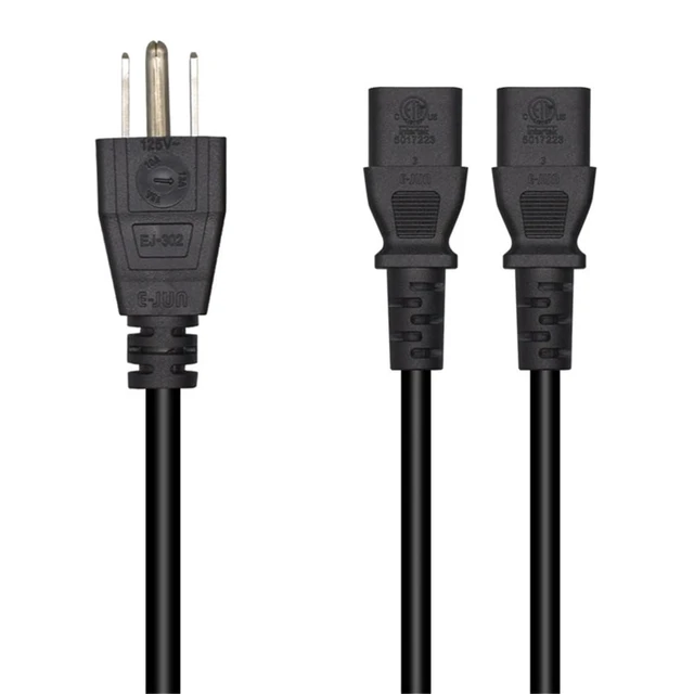 Alt view image 2 of 7 - 9.8FT/3M Computer Power Splitter Cord NEMA 5-15P to IEC320 2X C13 Monitor Power Cord, Y-Power Cable, C13 Splitter,16AWG/18AWG,10A 125V,Power Supply for 2 Devices at a Time, UL Listed