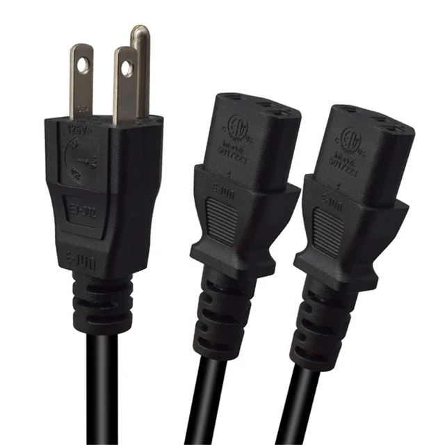 Alt view image 4 of 7 - 9.8FT/3M Computer Power Splitter Cord NEMA 5-15P to IEC320 2X C13 Monitor Power Cord, Y-Power Cable, C13 Splitter,16AWG/18AWG,10A 125V,Power Supply for 2 Devices at a Time, UL Listed