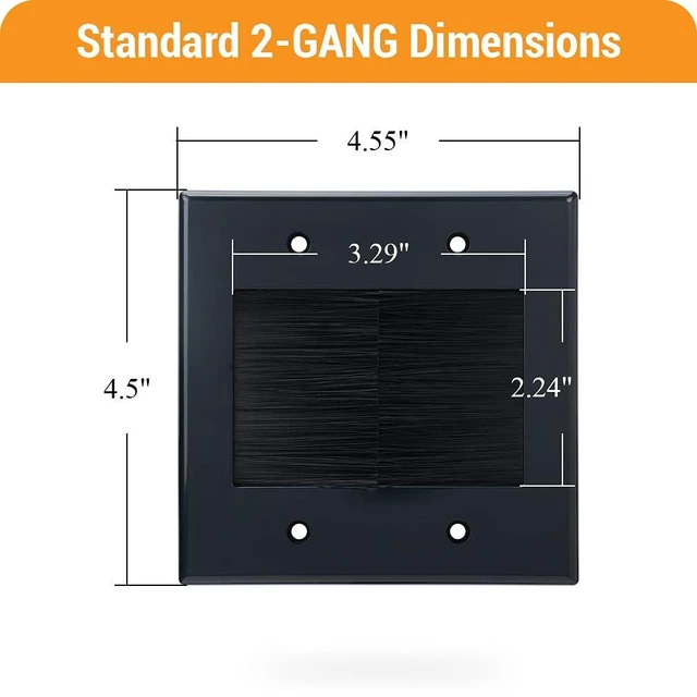 Alt view image 2 of 6 - 2 Gang Brush Wall Plate (Black, 2 Pack), Double Gang Cable Wall Plate for Power Cords, Low Voltage Cables and Wires in-Wall Hiding