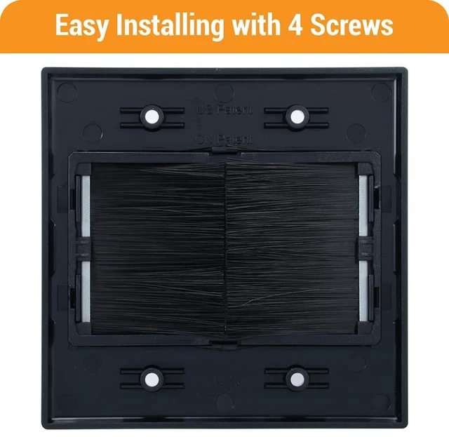 Alt view image 3 of 6 - 2 Gang Brush Wall Plate (Black, 2 Pack), Double Gang Cable Wall Plate for Power Cords, Low Voltage Cables and Wires in-Wall Hiding