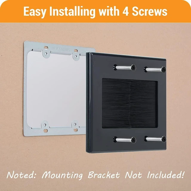 Alt view image 5 of 6 - 2 Gang Brush Wall Plate (Black, 2 Pack), Double Gang Cable Wall Plate for Power Cords, Low Voltage Cables and Wires in-Wall Hiding