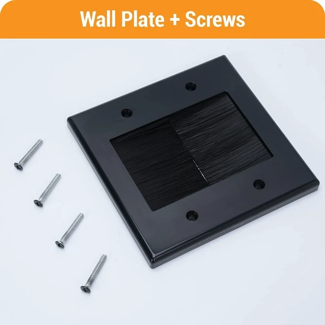 Alt view image 4 of 6 - 2 Gang Brush Wall Plate (Black, 2 Pack), Double Gang Cable Wall Plate for Power Cords, Low Voltage Cables and Wires in-Wall Hiding