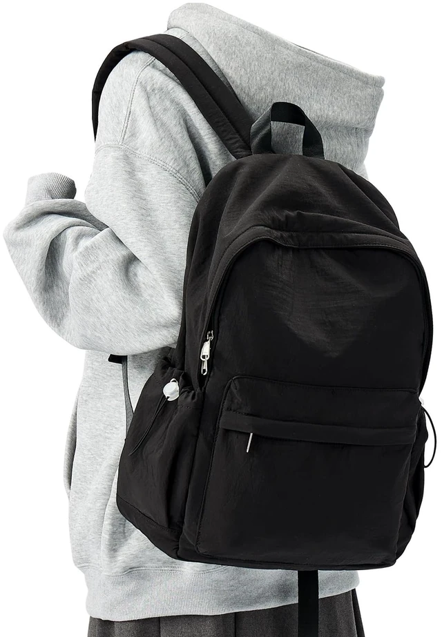 Main image of Simple Black School Backpack For Women Men Aesthetic Medium Backpack Lightweight Casual Daypack College Backpacks Cute Bookbag for Teens Girls Boys Basic Bagpack