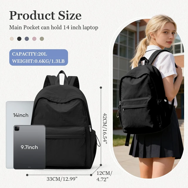 Alt view image 2 of 7 - Simple Black School Backpack For Women Men Aesthetic Medium Backpack Lightweight Casual Daypack College Backpacks Cute Bookbag for Teens Girls Boys Basic Bagpack