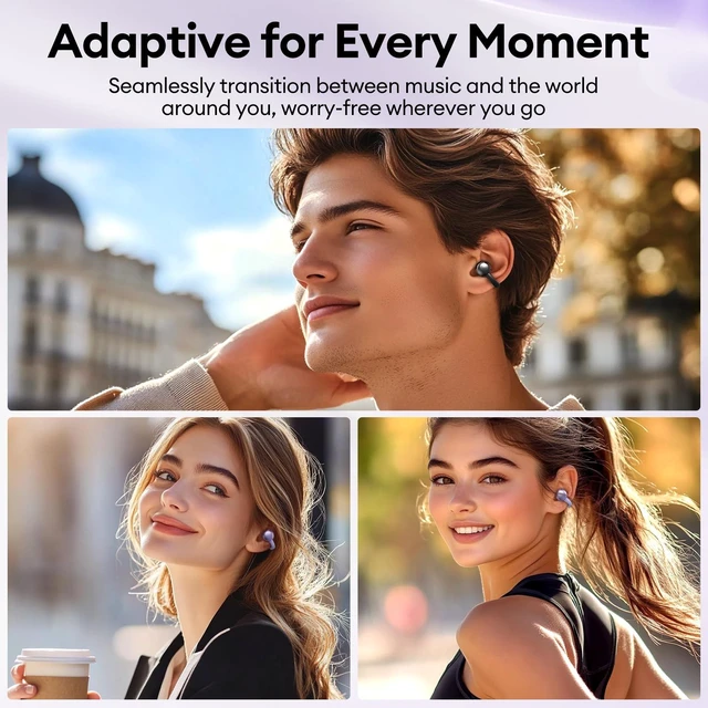 Alt view image 7 of 7 - Clip On Earbuds, Open Ear Earbuds Wireless Bluetooth 5.4, Clip On Headphones with LCD Touchscreen, Lightweight Comfort Open Ear Headphones for Sports, Fitness, and Workouts, M100 Purple