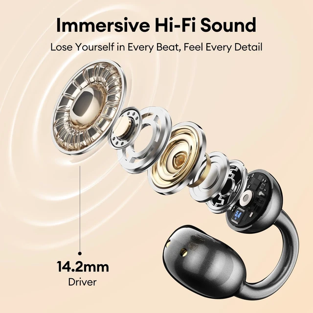 Alt view image 5 of 7 - M100 Clip On Ear Headphones, Open Ear Earbuds Wireless Bluetooth 5.4, Clip On Earbuds with LCD Touchscreen, Lightweight Comfort Open Ear Headphones for Sports, Fitness, and Workouts, Black