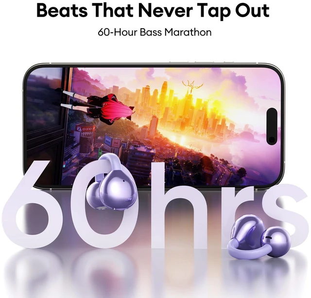 Alt view image 6 of 7 - Clip On Earbuds, Open Ear Earbuds Wireless Bluetooth 5.4, Clip On Headphones with LCD Touchscreen, Lightweight Comfort Open Ear Headphones for Sports, Fitness, and Workouts, M100 Purple