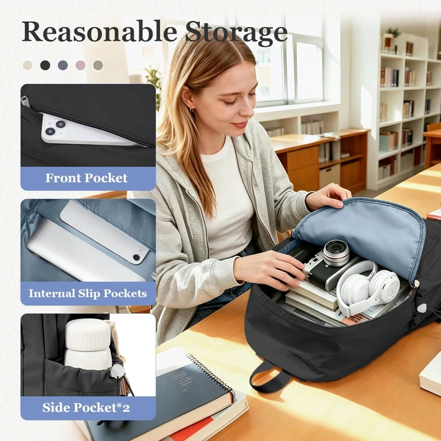 Alt view image 3 of 7 - Simple Black School Backpack For Women Men Aesthetic Medium Backpack Lightweight Casual Daypack College Backpacks Cute Bookbag for Teens Girls Boys Basic Bagpack