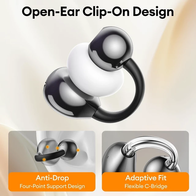 Alt view image 3 of 7 - M100 Clip On Ear Headphones, Open Ear Earbuds Wireless Bluetooth 5.4, Clip On Earbuds with LCD Touchscreen, Lightweight Comfort Open Ear Headphones for Sports, Fitness, and Workouts, Black