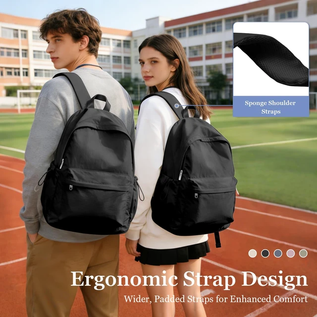 Alt view image 6 of 7 - Simple Black School Backpack For Women Men Aesthetic Medium Backpack Lightweight Casual Daypack College Backpacks Cute Bookbag for Teens Girls Boys Basic Bagpack