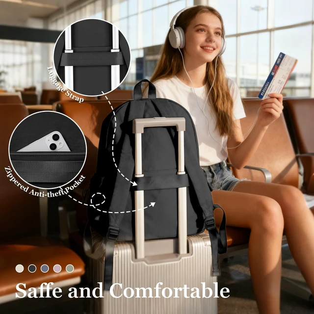 Alt view image 7 of 7 - Simple Black School Backpack For Women Men Aesthetic Medium Backpack Lightweight Casual Daypack College Backpacks Cute Bookbag for Teens Girls Boys Basic Bagpack