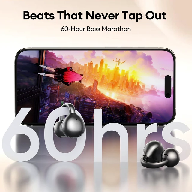 Alt view image 7 of 7 - M100 Clip On Ear Headphones, Open Ear Earbuds Wireless Bluetooth 5.4, Clip On Earbuds with LCD Touchscreen, Lightweight Comfort Open Ear Headphones for Sports, Fitness, and Workouts, Black