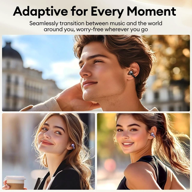 Alt view image 6 of 7 - M100 Clip On Ear Headphones, Open Ear Earbuds Wireless Bluetooth 5.4, Clip On Earbuds with LCD Touchscreen, Lightweight Comfort Open Ear Headphones for Sports, Fitness, and Workouts, Black