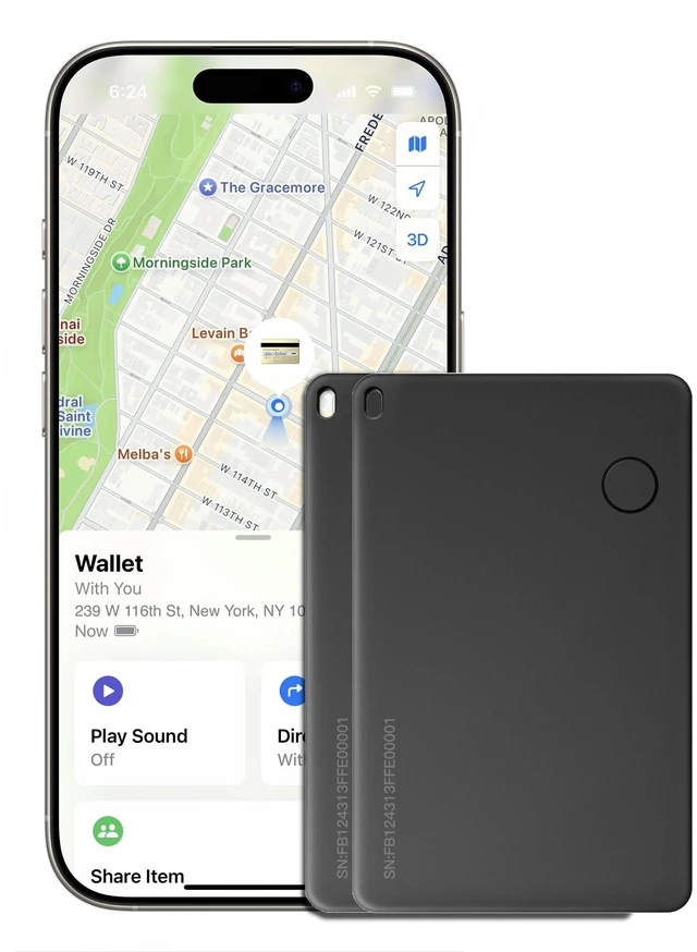 Main image of Wallet Tracker Card, Rechargable, Works with Apple Find My, iPhone (iOS Only), Bluetooth Item Locator for Luggage, Bags, Passport, IP68 Waterproof (2 Pack)