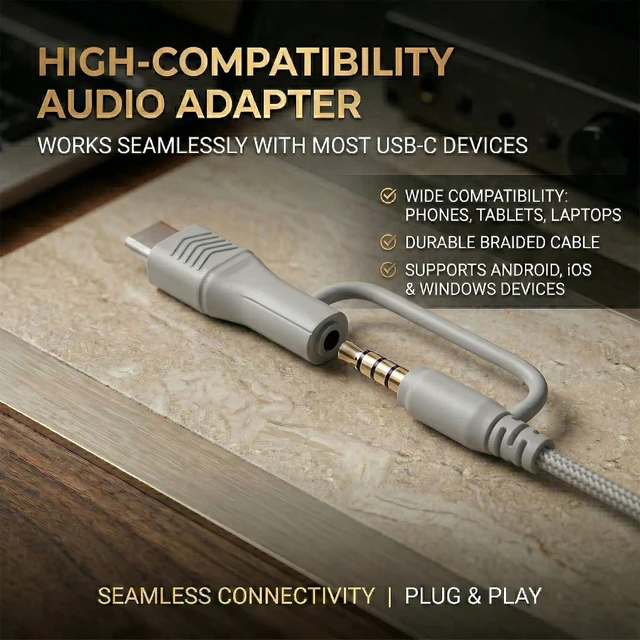Alt view image 3 of 7 - Wired Over-Ear Headphones, Mic, 3.5mm Jack, USB-C Adapter, Silver Foldable over-ear headphones with soft cushions, inline mic, 3.5mm jack, and USB-C adapter for school, office, and travel