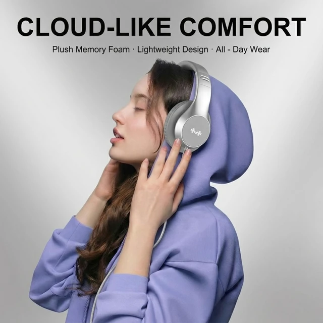 Alt view image 4 of 7 - Wired Over-Ear Headphones, Mic, 3.5mm Jack, USB-C Adapter, Silver Foldable over-ear headphones with soft cushions, inline mic, 3.5mm jack, and USB-C adapter for school, office, and travel