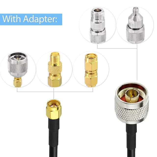 Alt view image 4 of 6 - N Male to SMA Male RG58 Cable 3ft + 5pcs Coax Adapter Kit 50 Ohm Low Loss n to sma cable kit for WiFi Router GPS Receiver Antenna Booster Gateway 3G 4G 5G ADS-B Antenna etc