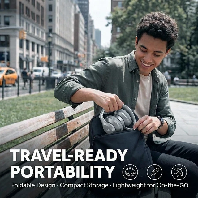 Alt view image 7 of 7 - Wired Over-Ear Headphones, Mic, 3.5mm Jack, USB-C Adapter, Silver Foldable over-ear headphones with soft cushions, inline mic, 3.5mm jack, and USB-C adapter for school, office, and travel