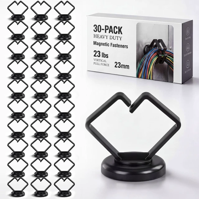 Main image of 30 Pack Magnetic Cable Holder 23lbs Heavy Duty Zip Tie Mount 7/8" Base, Magnetic Cable Organizer Clip, Scratch-free Wire Management for Home Office Desk Server Rack Marine Electrical