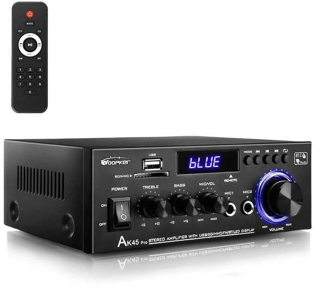 Main image of AK45 pro Stereo Amplifiers Home Audio, Stereo Receivers 2 Channel 400W Bluetooth 5.0 Power Amplifier System, FM Radio, USB, SD Card, with Remote Control for Home Theater Speakers Studio, Karaoke