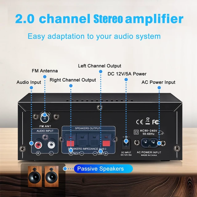 Alt view image 3 of 6 - AK45 pro Stereo Amplifiers Home Audio, Stereo Receivers 2 Channel 400W Bluetooth 5.0 Power Amplifier System, FM Radio, USB, SD Card, with Remote Control for Home Theater Speakers Studio, Karaoke