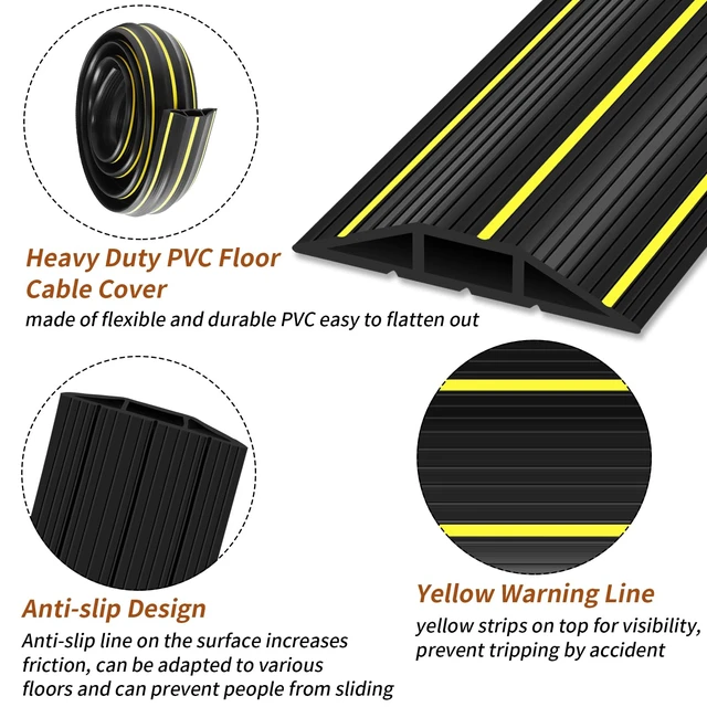 Alt view image 2 of 7 - Floor Cord Cover, 6 Ft Heavy Duty Cable Cover Protector 3 Channels Extension Wire Covers for Floor Cord Hider Management for Home Office or Outdoor Settings, Easy to Unroll