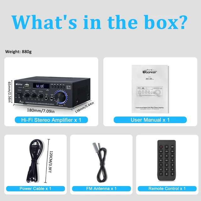 Alt view image 5 of 6 - AK45 pro Stereo Amplifiers Home Audio, Stereo Receivers 2 Channel 400W Bluetooth 5.0 Power Amplifier System, FM Radio, USB, SD Card, with Remote Control for Home Theater Speakers Studio, Karaoke