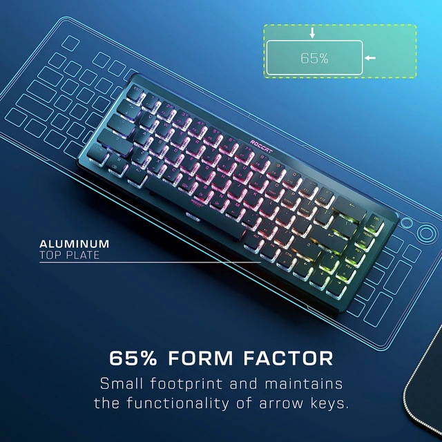Alt view image 2 of 7 - Vulcan II Mini Air 65% Optical Mechanical Gaming Keyboard, Full Wireless and Bluetooth Capabilities, Customizable RGB Illumination, Button Duplicator, On-Board Profiles, Aluminum Plate Black