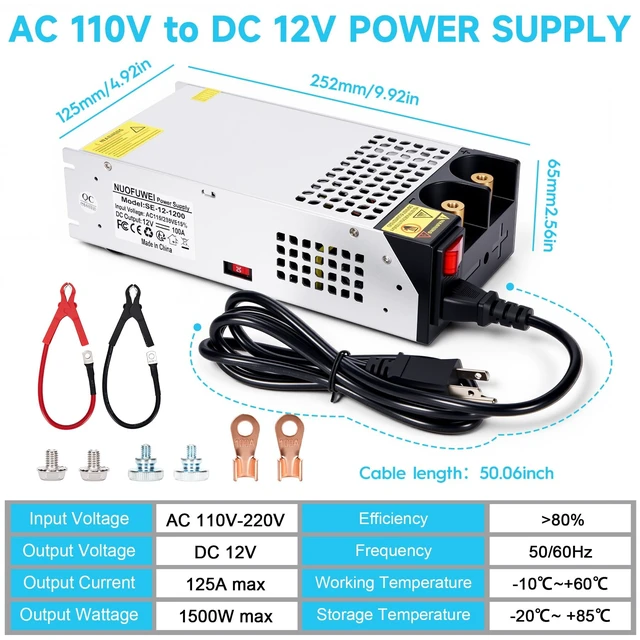 Alt view image 3 of 7 - 110V AC to 12V DC Converter 125A 1500W Power Supply New Version 120V AC to DC 12V Converter 125A 1500W Power Supply for 12V Motor Pump CCTV Security Camera Car Stereo 3D Printer