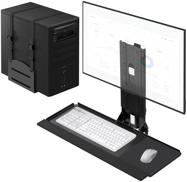 Main image of Monitor and Keyboard Wall Mount with CPU Holder,Fits 32",55 lbs All-in-one Wall Mount Saves Desk Space, Keyboard Tray Holds 4.4 lbs, CPU Holder 22 lbs, Height Adjustable, Mouse Pad Included